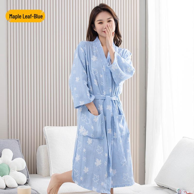 Halat de baie pentru femei din muselină dublă de bumbac pur - Ușor, cu uscare rapidă, absorbant de apă, personalizabil pentru spa și îngrijirea pielii de primăvară/vară.