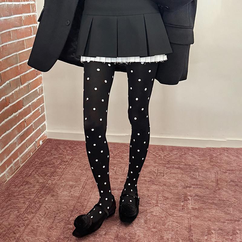 2026 Spring Polka Dot Tights Women Vintange 80D Pantyhose Sexy Semi Opaque Tights Resistant Control Top Stocking Y2K Style