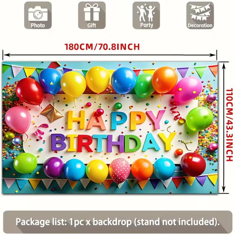 2D Children Birthday Backdrop Colorful Letter Balloon Photoshoot Background
