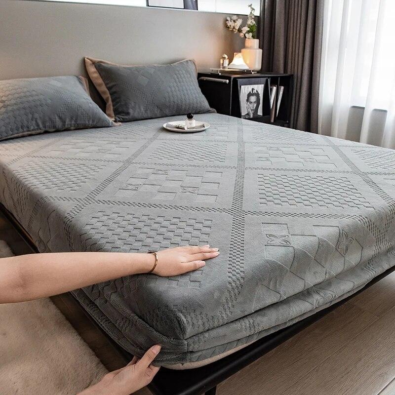 

Жаккардовые молочно-бархатные регулируемые простыни класса А для матери и ребенка, зимняя утолщенная теплая простыня с резинкой 90x190x30cm