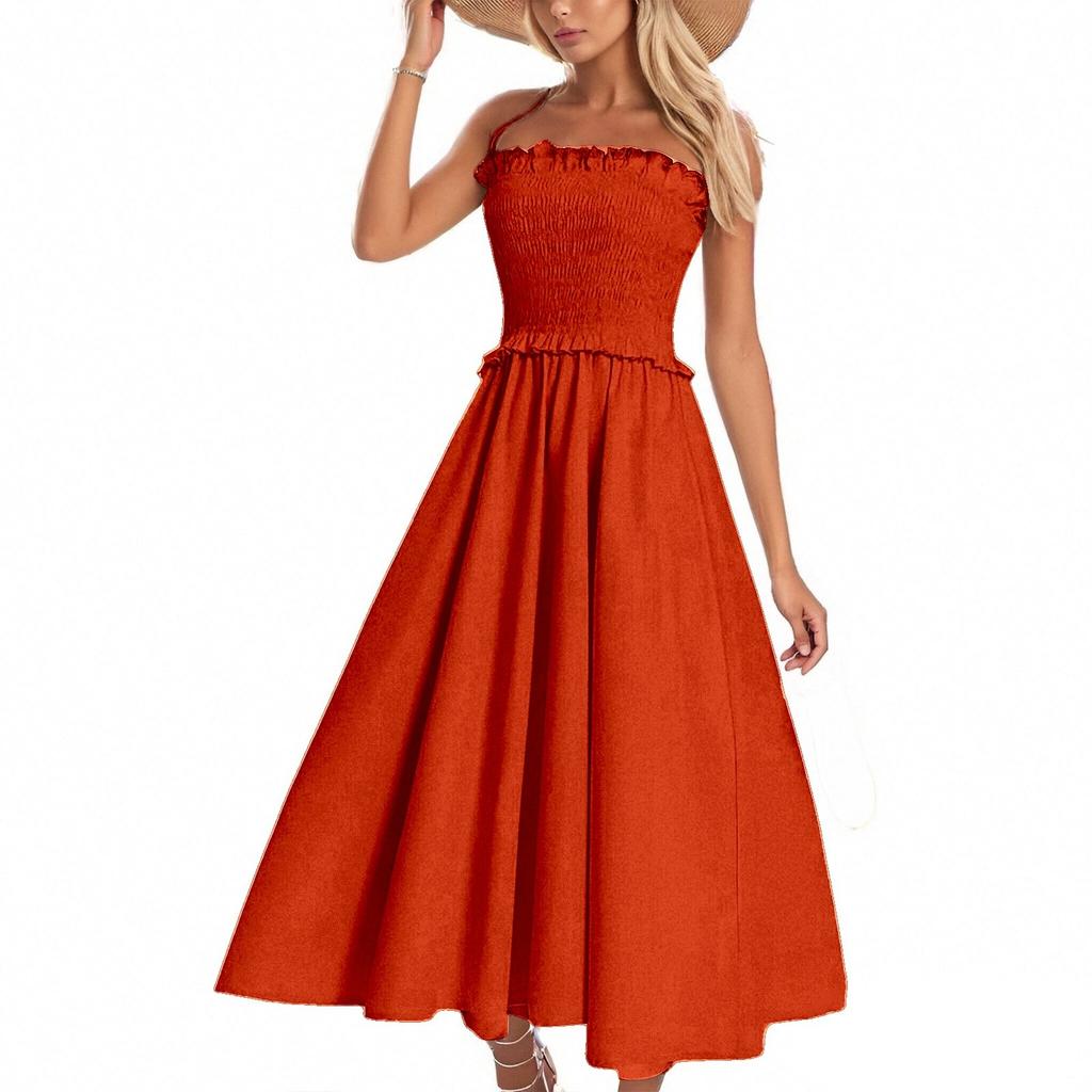 Women's Summer Maxi Dress Sleeveless Sundress Cotton Suspender Ruffle Beach Dress
