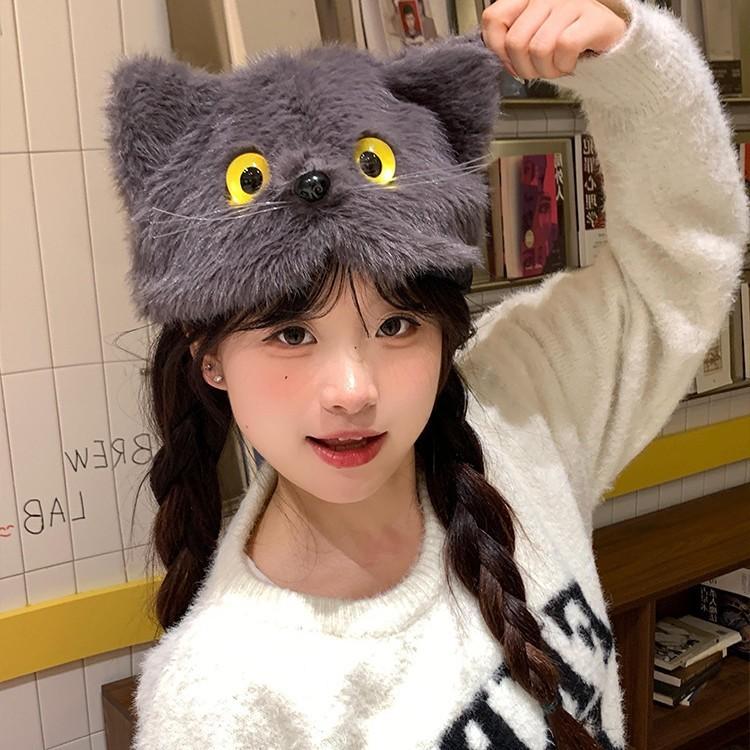 Knit Cat Earmuff Beanie For Winter Warmth With Cute Plush Design For Women