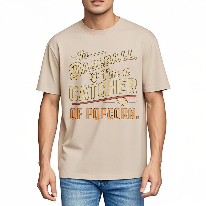 Casual Tee Summer top Relaxed Fit For him Crew Neck tshirt Oversized In Baseball Im a Catcher of Popcorn Trendy Man Teeshirt