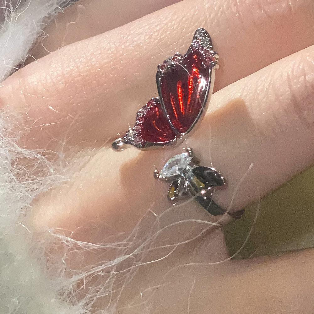Delicate butterfly zircon ring, open ring, cold wind unique index finger ring