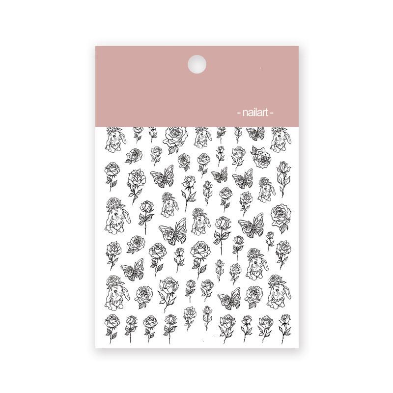 1pc 3D Nail Stickers Spring Summer Natural Flower Leaves Simulation Dried Flower Dragonfly Nail Applique Water Slides Decoration