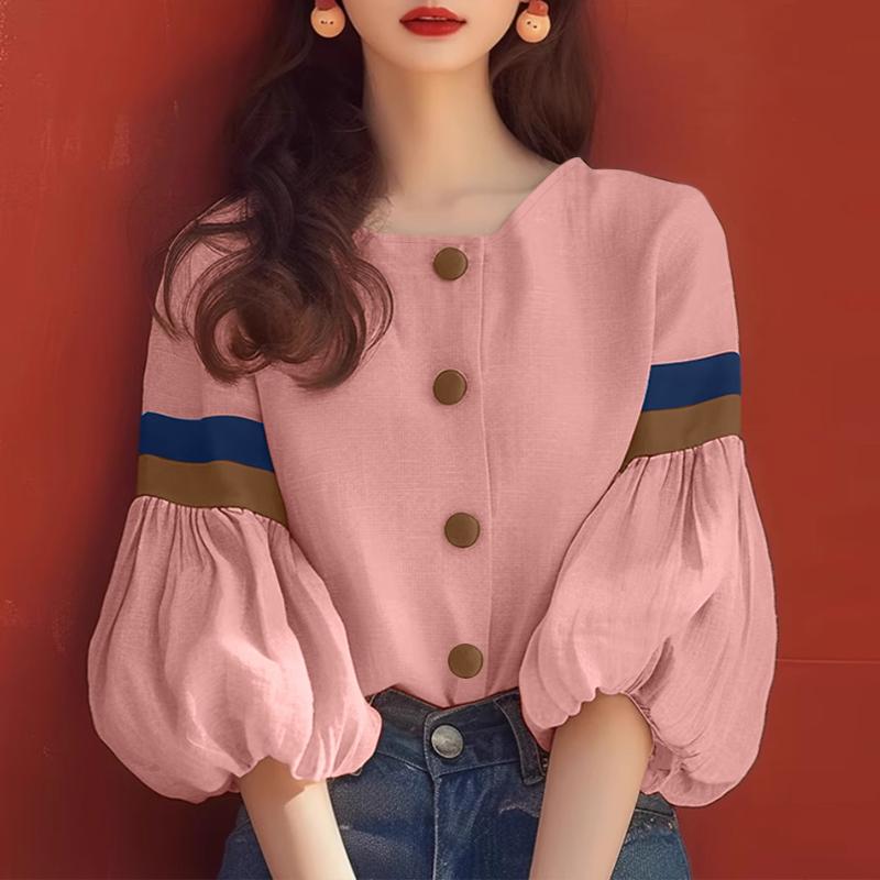 

ZANZEA Жіноча повсякденна блуза в стилі печворк з круглим вирізом і рукавом 3/4