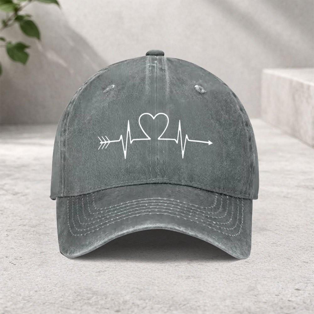 Heartbeat Love Arrow Baseball Cap Washed Cotton Adjustable Sun Hat Casual Couple Sports Cap