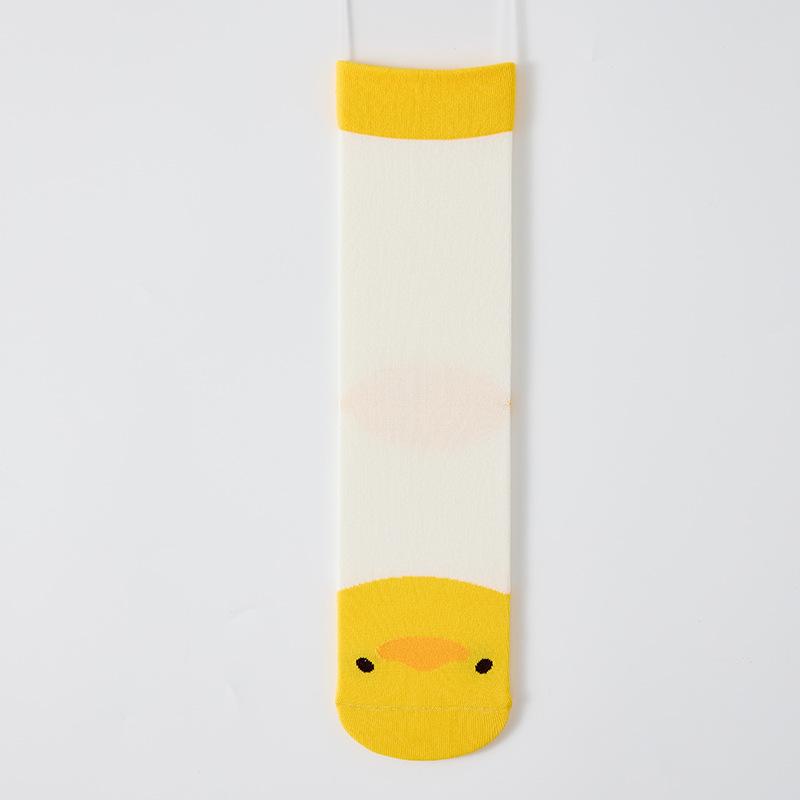 Cute Cartoon Yellow Duck Girls' Mid-length Summer/autumn Sports Odor-proof Sweat-absorbing Anime-style Yellow Long Stockings
