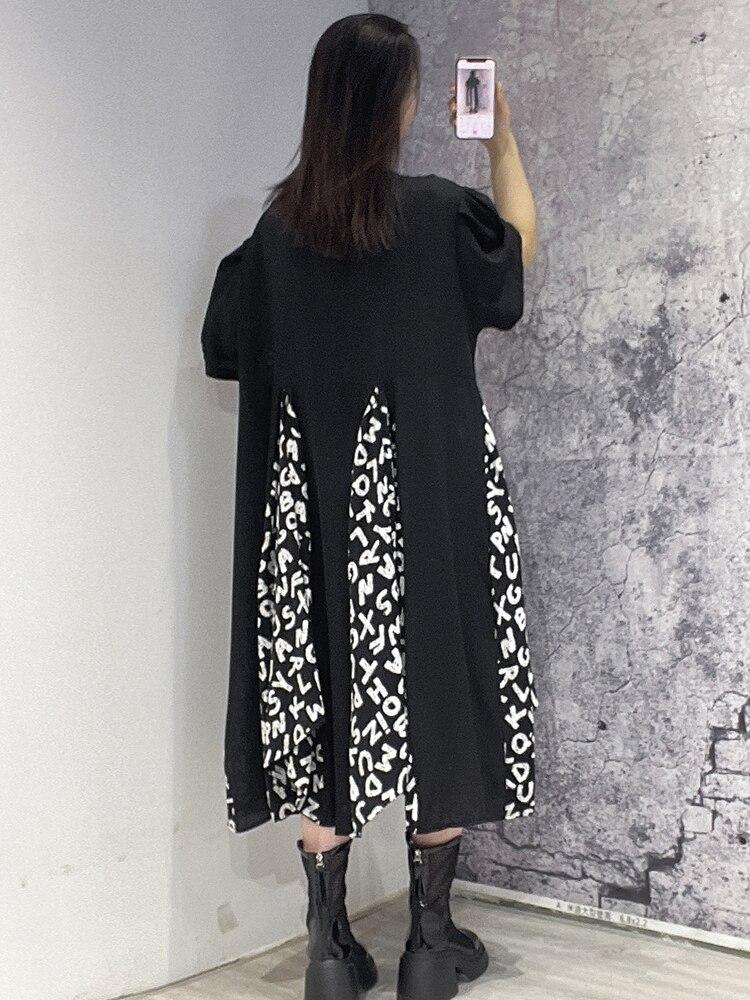 Xitao Lockeres Freizeitkleid mit kontrastfarbenem Buchstabendruck und Saum für Damen GJ0007