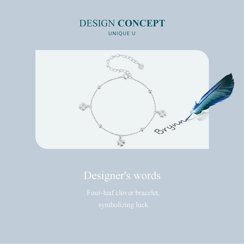 BAMOER 925 Sterling Silver Plain Lucky Four-Leaf Clover Adjustable Bracelet Korean Style Chain Link for Women Birthday Gift