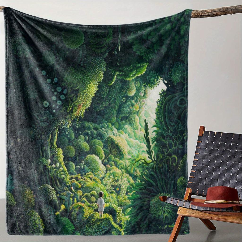1pc Blanket, Retro Green Plant Forest Print Blanket, Warm and Comfortable Soft Blanket, Suitable for Sofa, Bed, Sofa, Car