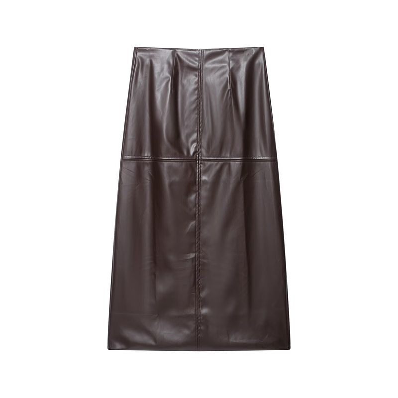 

Новое поступление Женская одежда ZR Модный стиль Экспортная мода Ретро Кожаная одежда со стойкой воротником Верхняя одежда Юбка Брюки Костюм Dark brown skirt L