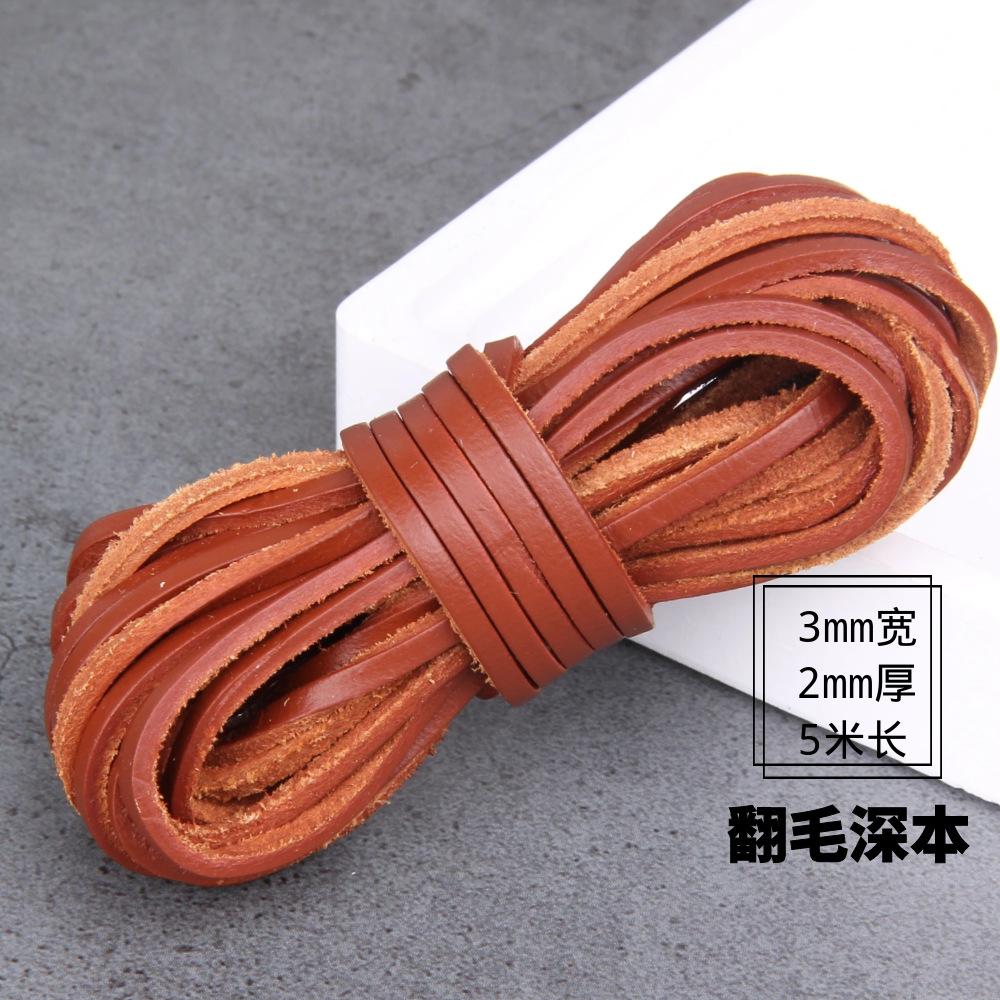 Diy Jewelry Material Handmade Beaded Accessories, Real Cowhide Strip 3Mm Wide First Layer Flat Leather Rope Bracelet Necklace Rope