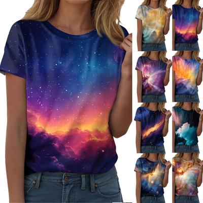 Damenmode Casual Sky Printed Rundhals Kurzarm T-Shirt Top T-Shirt Top