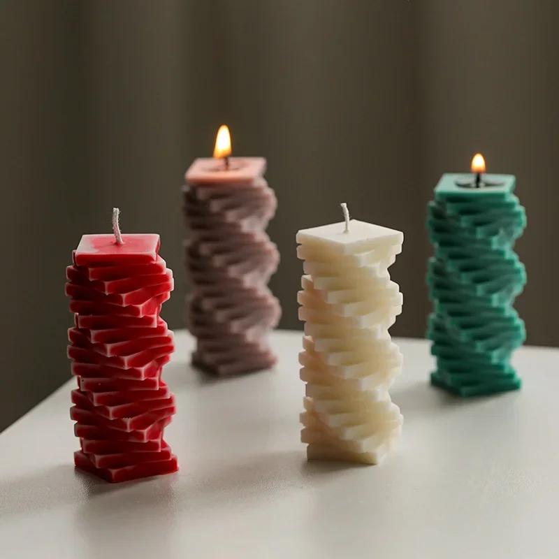 Soap Molds 3D Spiral Square Column Silicone Candle Mould DIY Creative Geometric Architecture Series Aromatherapy Candle Gypsum