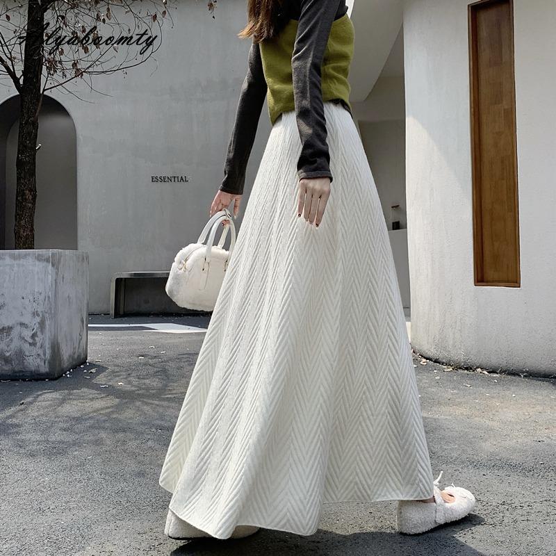 New Arrival Autumn Winter Women Maxi Long Skirt High Waist Beige Black Thicken Warm Knitting Skirt Knitted Elegant Feminine Skirts Womens