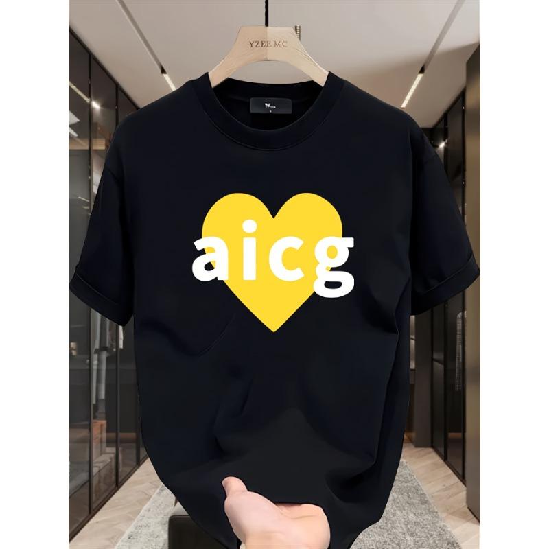 

European sizes Fashion Brand Printed Short-sleeved T-shirt for Men in Summer Heavy Pure Cotton Korean-style Japanese-style Printed Versatile Tops S чёрный