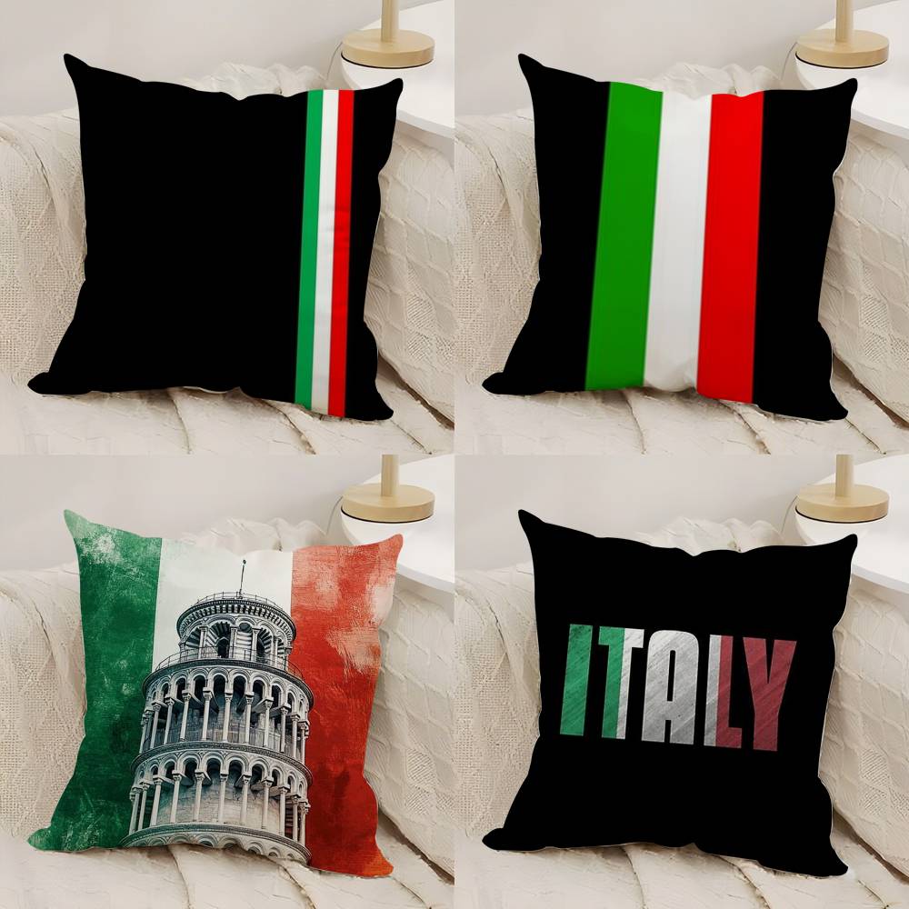 I-Iitalian Flag Pillow Case Office Sofa Dorm Chair Back Short Plush Double-sided Printing Home  Cushion Cover