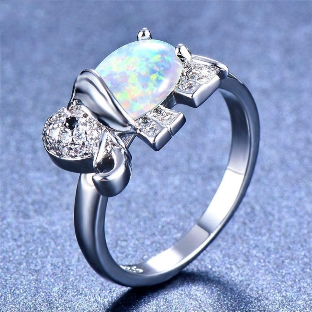 New Light Luxury Niche Women's Fine Opal Elephant Animal Ring Romantic  Trend Banquet Ring Accessories Street Party Gift