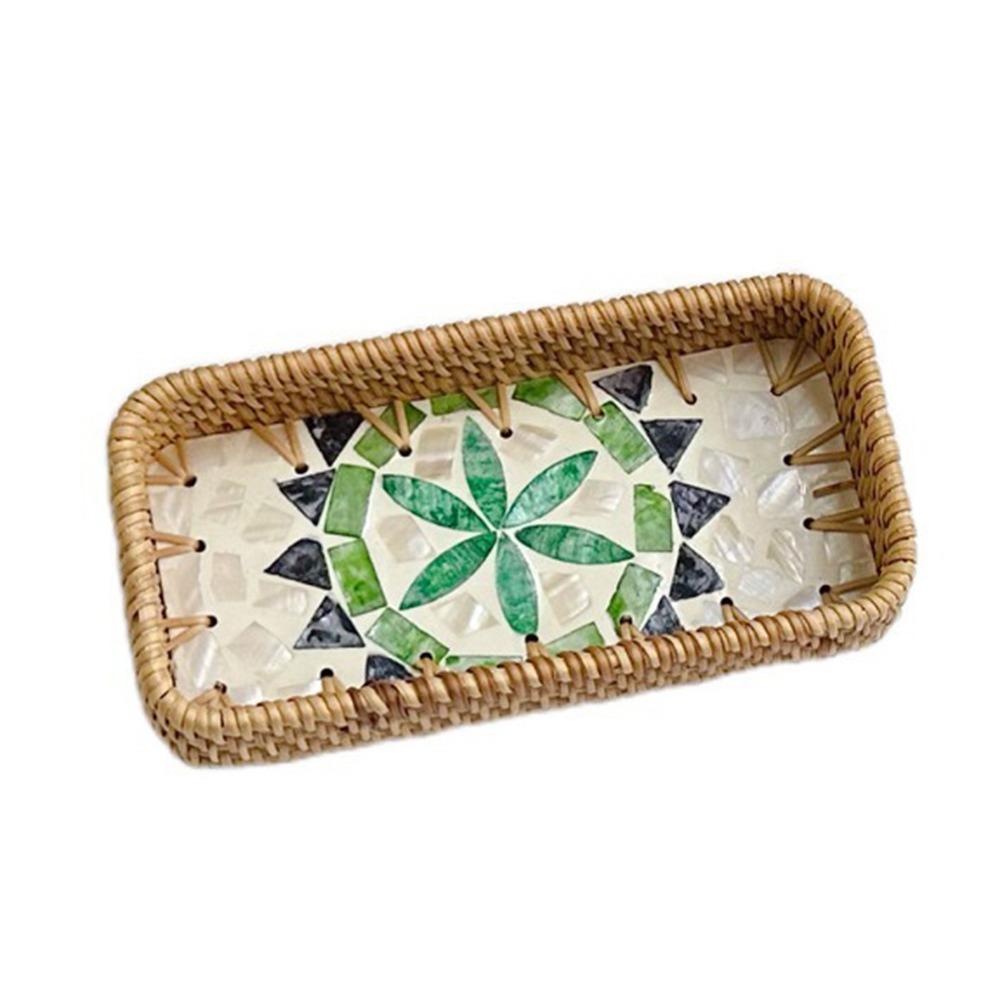 Hand Woven Rattan Shell Tray Colorful Bread Baskets Tray Splicing Shell Rattan Basket  Living Room