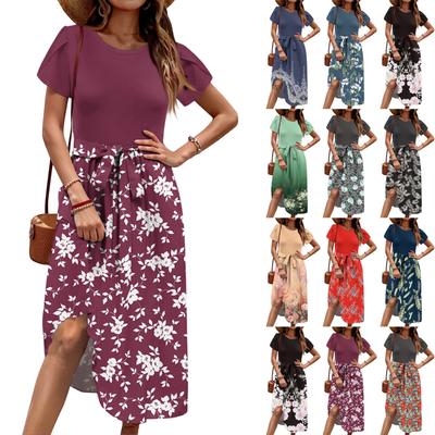 Damen Lässig Niedlich Musterdruck Rundhals Midi Kleid Basic Klassisch Outdoor Alltag Kurzarm Lockeres Kleid