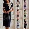 Damska Sukienka Bodycon z Krótkim Rękawem i Kokardą Elegancka Sukienka Midi na Co Dzień Biuro Koktajl