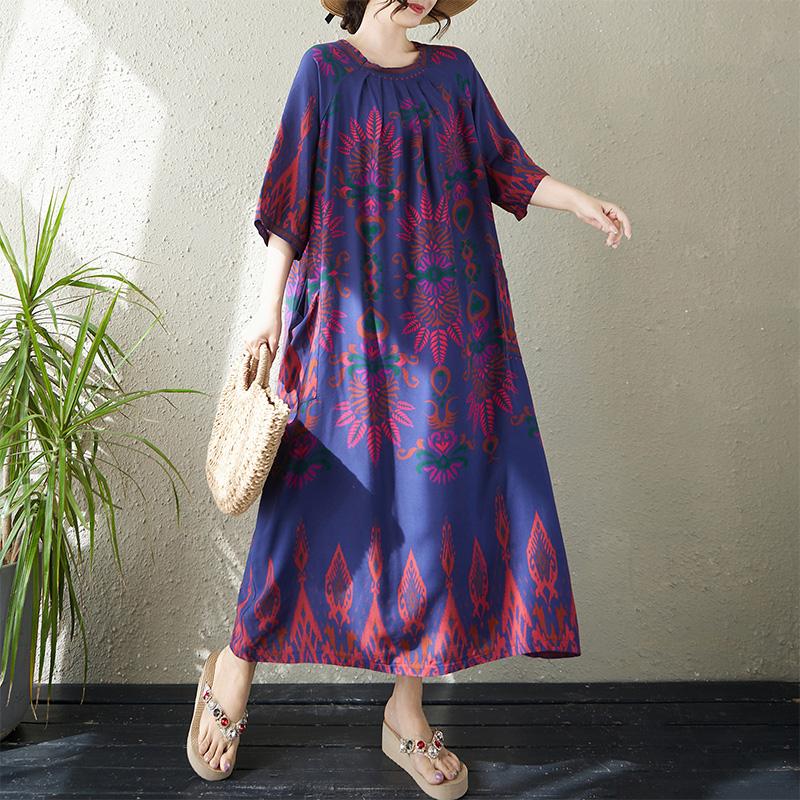 DIMANAF New 2026 Women Plus Size Summer Lady Vintage Long Dress Loose Oversize Maxi Print Beach Sundress Clothing