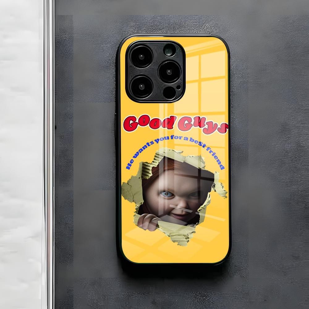Chucky Doll Horror Movie Phone Case For IPhone 17 Air 16 E Pro Max 15 14 13 Mini 12 Pro 11 Max Plus Black Glass Cover