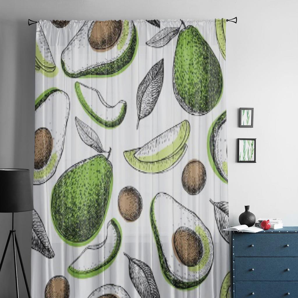 Avocado Transparente Vorhänge für Wohnzimmer Transparente Tüll Fensterdekoration Schlafzimmer Küche Heimdeko Schleier Vorhänge