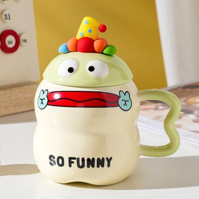 Small Gift Souvenir Cute Cartoon Mug Funny Clown Cup with Lid Ceramic Cup Set Household Water Cup