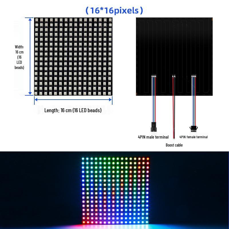 WS2812 Dream Color RGB LED Dot Matrix Flexible Display Screen, Programmable DC5V Full Color Point Light Source.