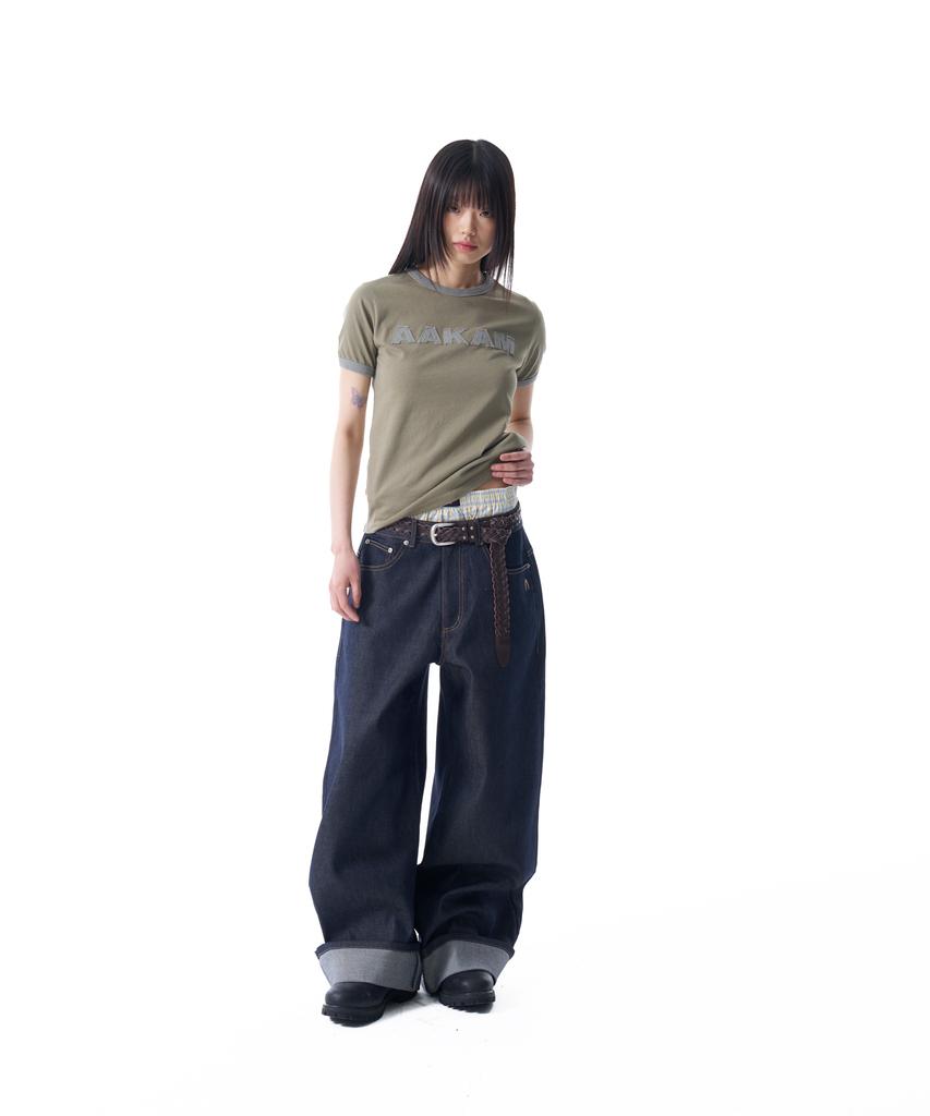 AAKAM Logo Patch Ringer Top (Khaki-Gray)