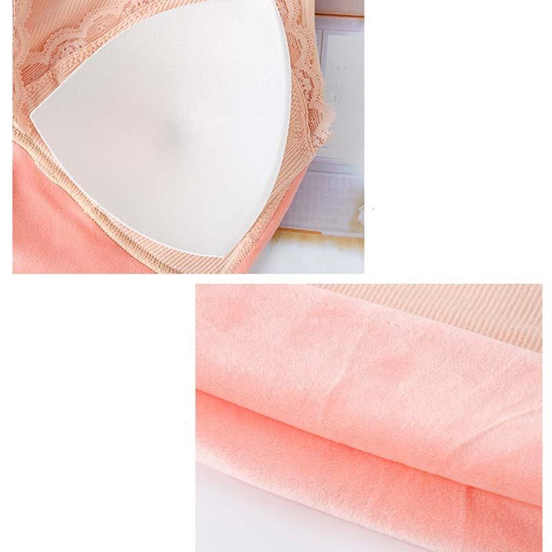 Winter Lace Padded Camisole Undershirt Female Internal Warmth Cold Thickened V-neck with Chest Pads Seamless Body Underwear