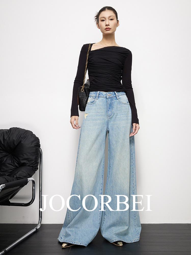 JOCORBEI Relaxed Floor-length Light Wide-leg Jeans for Women