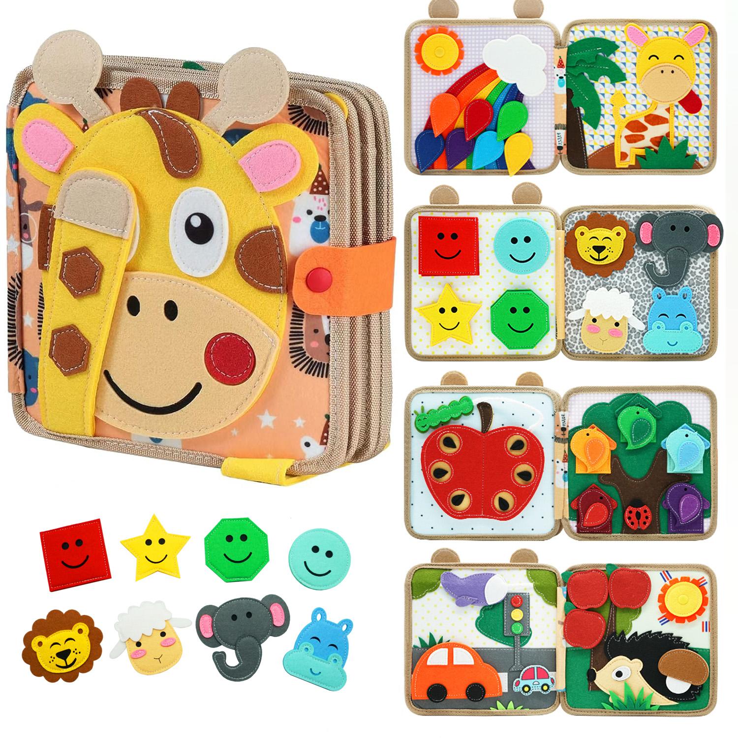 

Montessori Toy Busy Board Giraffe Busy Book Preschool Learning Educational Quiet Book Sensory Travel Toy for Baby 3 4 5 6 Ages