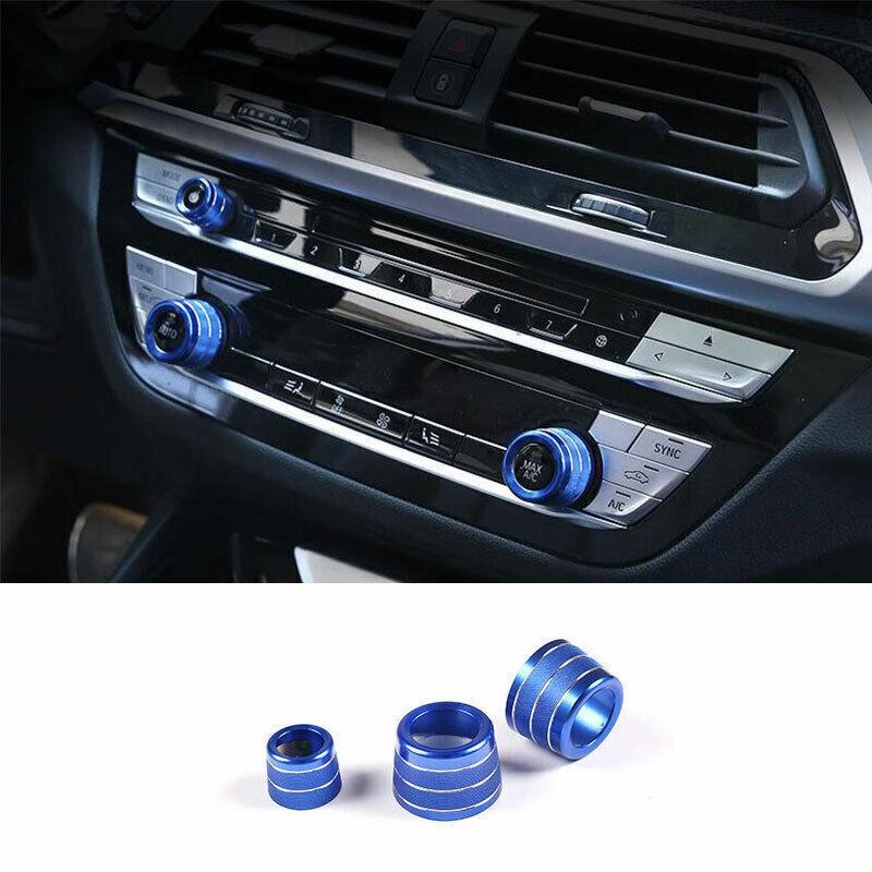 For BMW X3 G01 X4 G02 2018-2021 Blue Aluminum Console AC Knob Ring Cover Trim
