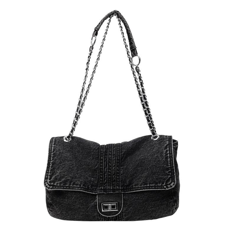 

Denim bag women s summer new fashion large-capacity chain shoulder bag high-end commuter tote stray bag чорний