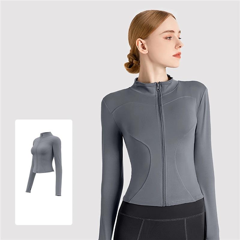 Högstretch Damyogakläder, Utomhuslöpningssportjackor, Tunna Fitness Långärmade Enfärgade Solskyddstoppar