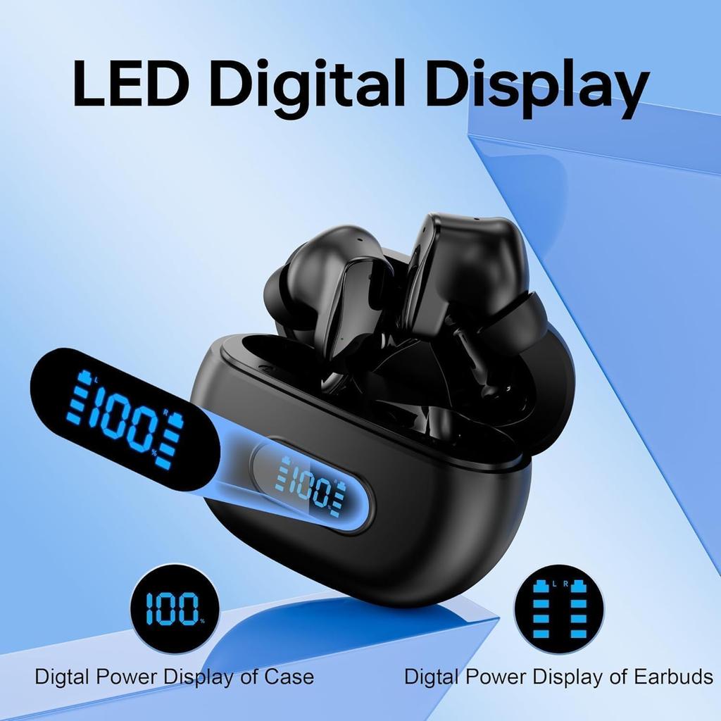 Wireless Earbuds Bluetooth Headphones 5.3 HiFi Stereo Earphones Touch Control IPX7 Waterproof Deep Bass Sports Ear Buds with Built-in Mic for Running