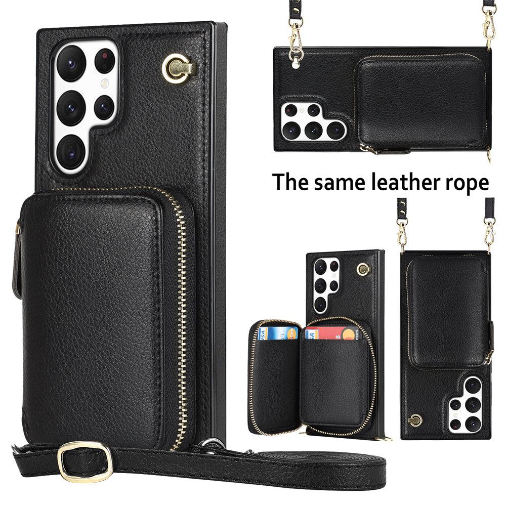 Leather Crossbody Wallet Cards Phone Case For Samsung Galaxy S25 S24 S23 Ultra S22 S21 S20 Note 20 S24FE Lanyard Zipper Cover