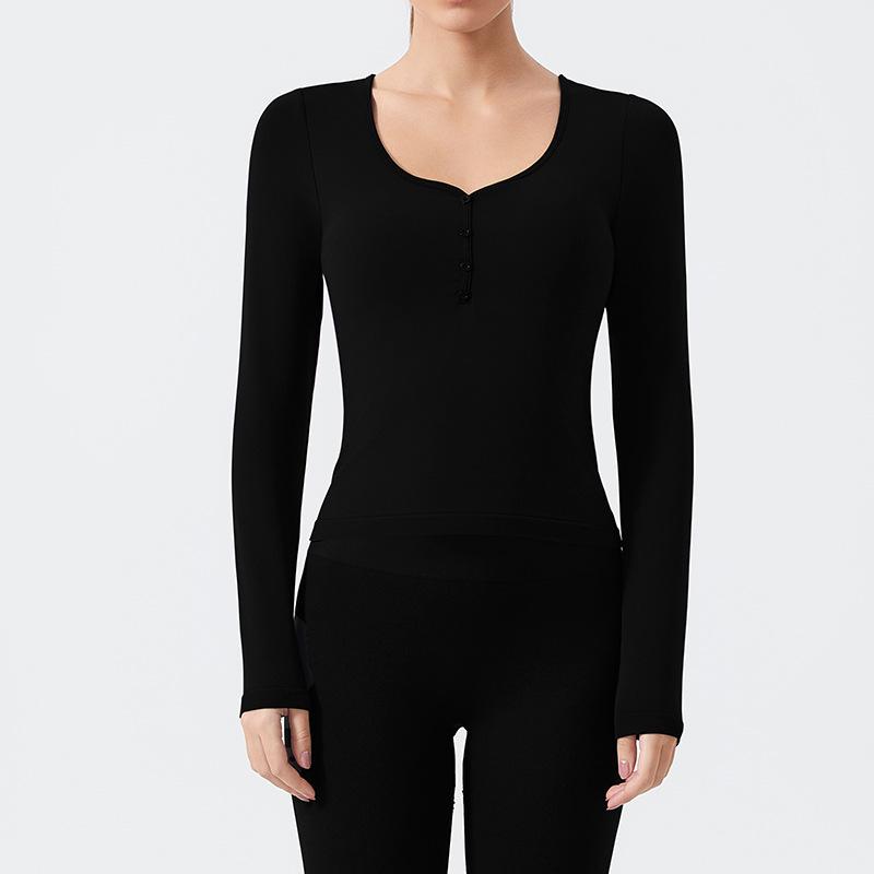 

Женский топ для йоги с длинным рукавом, облегающий, с вырезом хенли Small