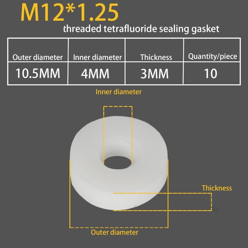 

10/100Pcs Pneumatics M8 M10 M12 Air Seal Washer Ptfe O-Ring Gasket Washer For High Pressure Diving Mountaineering Parts M12 10pcs