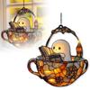 Halloween Ghost Reading Book Suncatcher Hanging Decor Acrylic Window Hanging Ornament Colorful Shadow Home Decorations