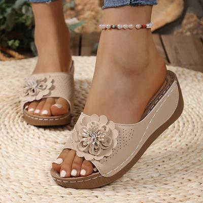 Fashion Vintage Big Floral Sandals Women Summer 2025 Comfortable Soft Sole Wedge Heels Slides Woman Casual Plus Size 43 Slippers Mujer