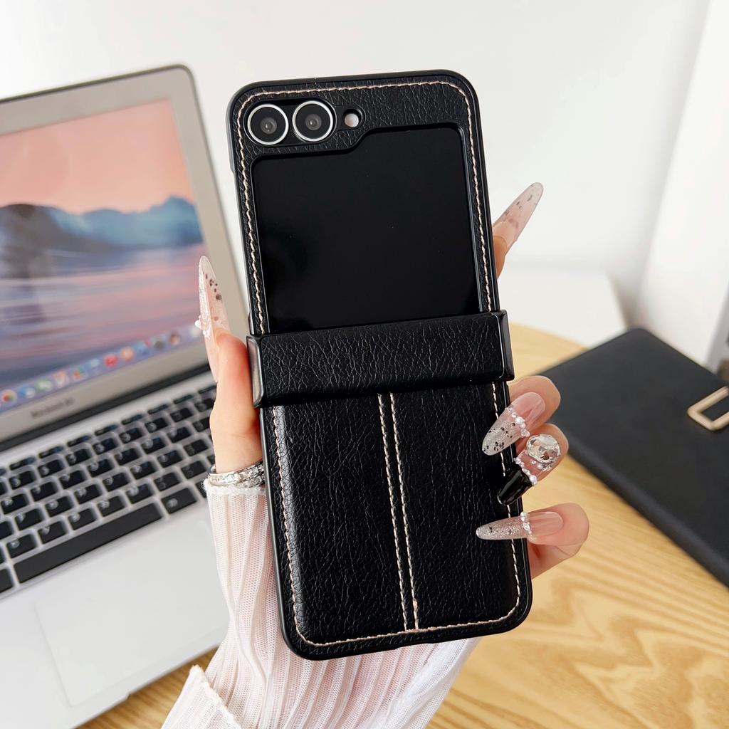 Luxus Kalbsleder PU Leder Linienstruktur Faltbare Handyhülle für Samsung Galaxy Z Flip 6 5 4 3 5G Linsenschutz Matt Stoßfeste Hülle