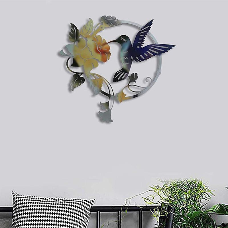 Floral Iron Art Bird Pattern Wall Decoration Round Panel Living Ornaments Room