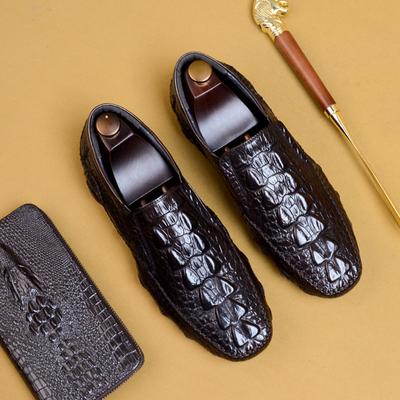 Zapatos de Cuero para Hombre de Cuero Casual de Negocios Cocodrilo en Relieve Británicos Mocasines de un Solo Pedal Zapatos para Hombre