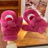 Cartoon fleece thickened cold-proof and warm three-dimensional ears strawberry bear gloves student plush riding neck gloves