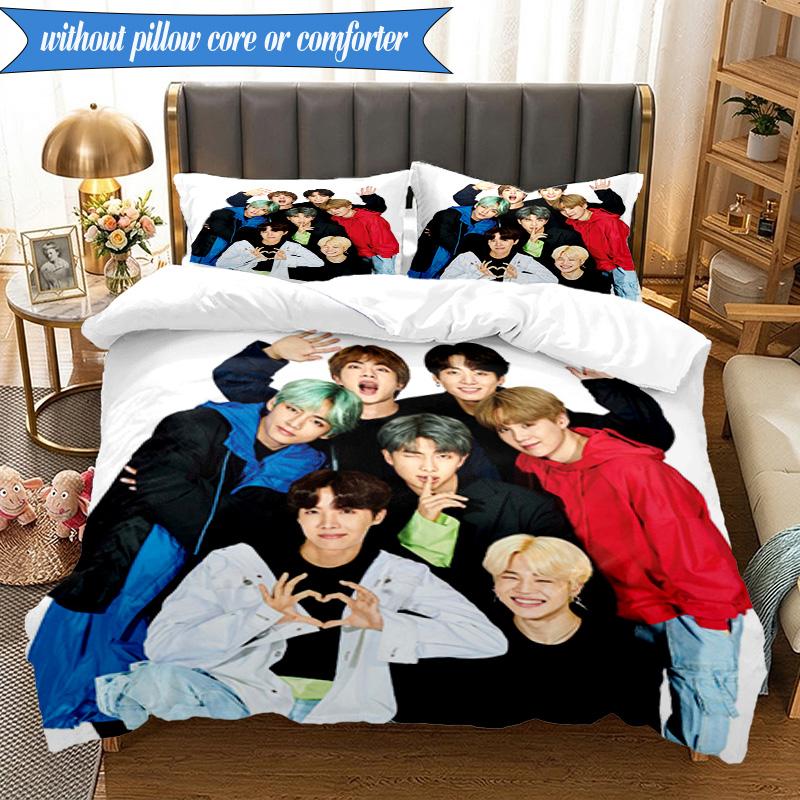 Ensemble de literie coloré K-pop Gathering 3 pièces, Groupe de musique K-pop, Idéal pour la chambre à coucher, le dortoir, Comprenant 1 housse de couette et 2 taies d'oreiller, Cadeaux pour fans