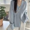 Stylish Women's V-Neck Knit Cardigan: Spring Lazy Style Sweater Coat with Thickened Inner Layer